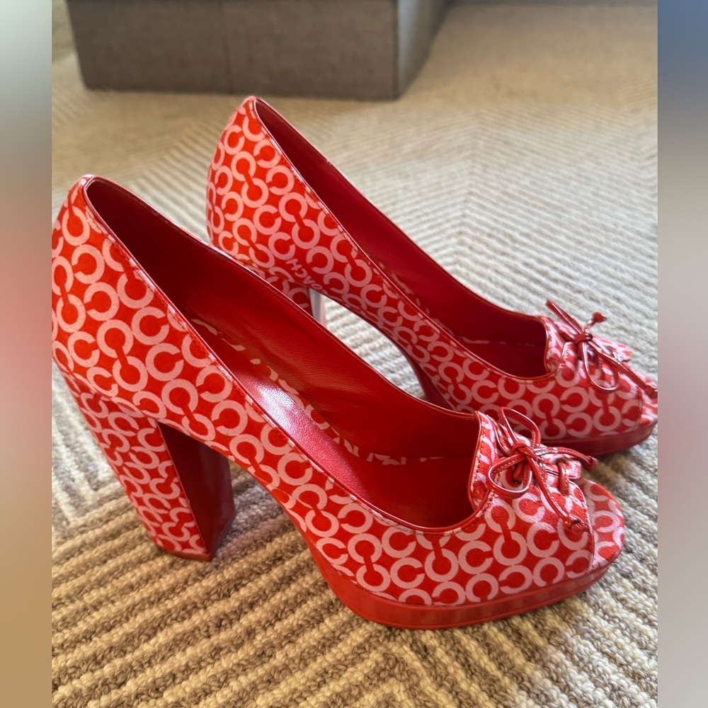 Coach Red and White Patterned Heels